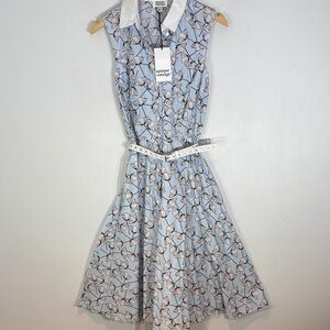 Unique Vintage sleeveless 100% cotton floral flare dress size small NWT